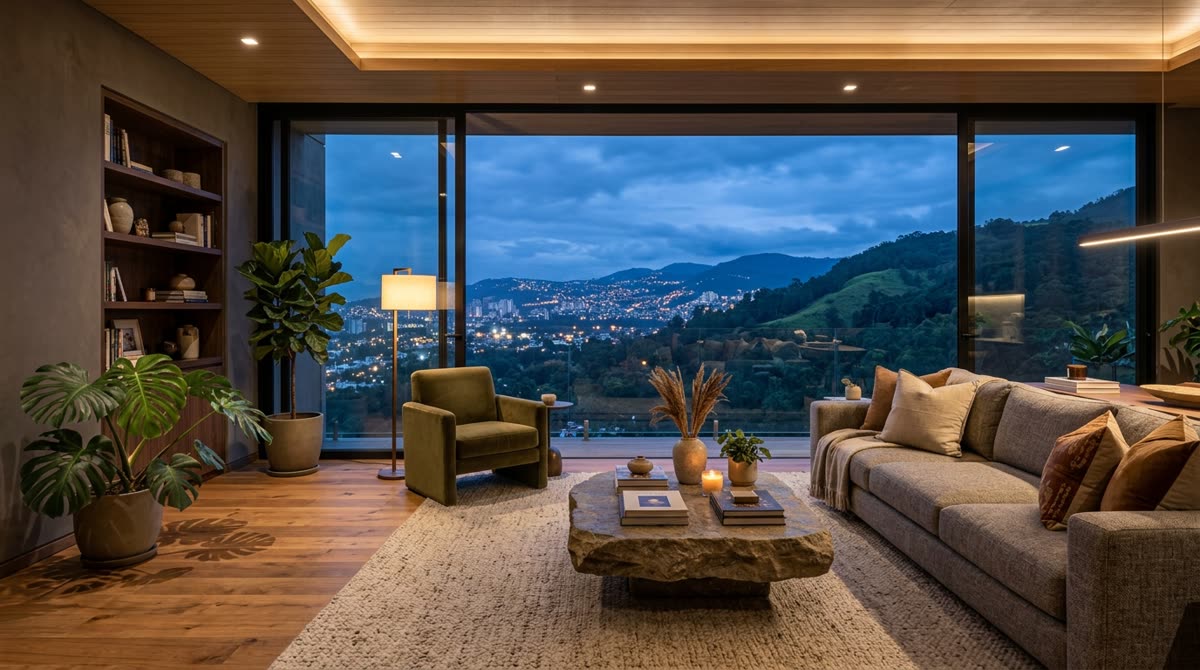 Sala de apartamento con vista a la ciudad en zona 14